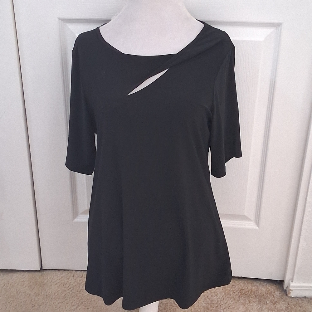 Nina Leonard Black Peek A Boo Short Sleeve Top Size XL